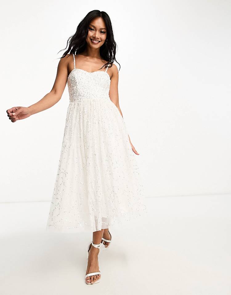 Maya Bridal allover embellished midaxi dress with full skirt in ivory - part of a set